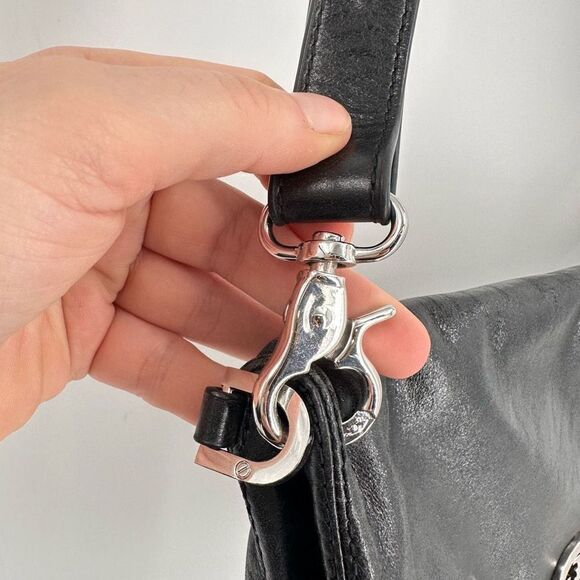 Tory Burch Womens Leather Foldover Crossbody Shoulder Bag Dena Black Size Medium - Picture 12 of 16